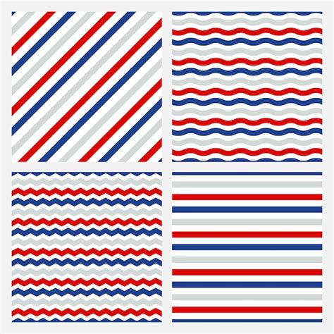 Premium Vector | Set of 4 seamless patterns with blue and red lines.