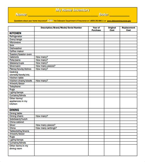 Home Inventory Templates | 10+ Free Printable Excel, Word & PDF Formats