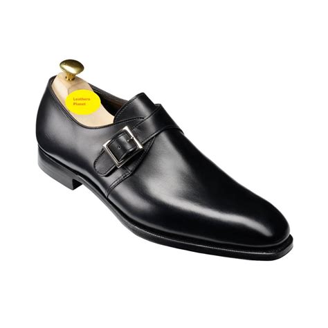 Handmade Men Black Shoes, Single Monk Strap Shoes, Men Formal Monk ...