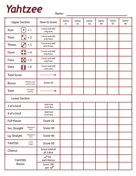 Yahtzee Score Sheets Free Printable