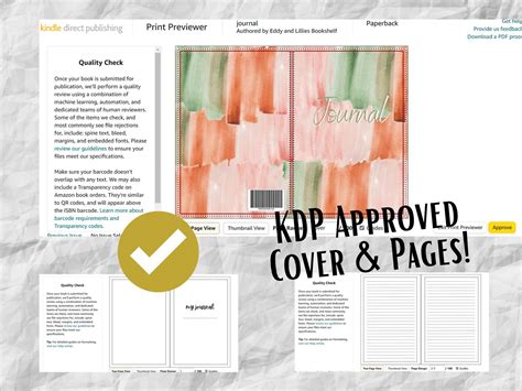 6 X 9 Book Cover for Amazon KDP Self Publishing Lined Journal Pages PDF ...