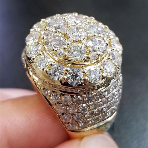 Mens 6.24 ct Diamond Cluster Ring in 14K Yellow Gold #diamondringsgold | Mens pinky ring, Men ...