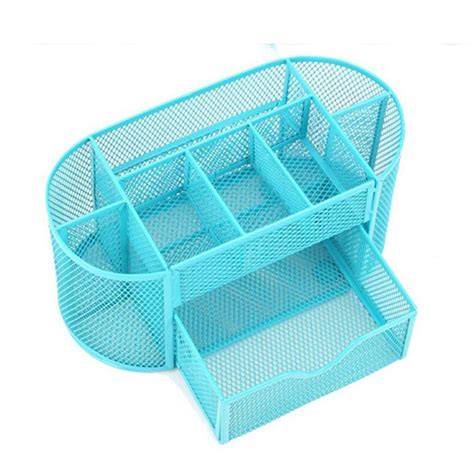Multifunctional 9 Components Metal Table Storage Box Desktop Organizer with Drawers (Sky Blue ...