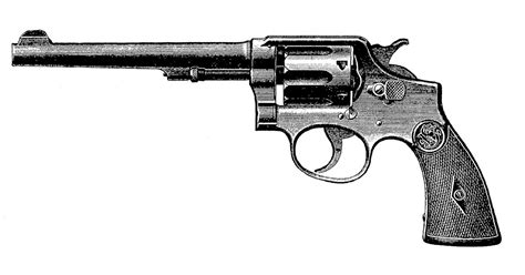 Digital Stamp Design: Antique Illustration Gun Revolver 1920 Clipart Drawing