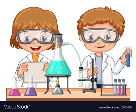 Two kids doing science experiment in class illustration. Download a Free Preview or High ...