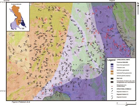 Map of corridor across eastern half of Tuolumne Batholith (location ...