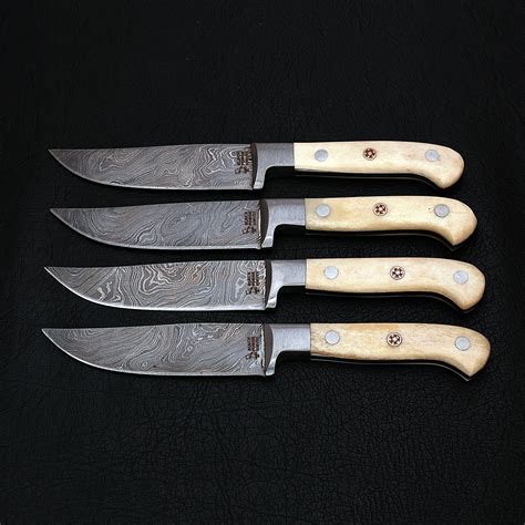 Damascus Steak Knife Set // 4 Piece // 9110-SBH - Black Forge Knives - Touch of Modern