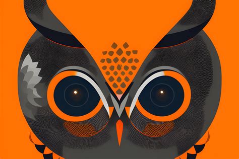 Vector art owl, three colors: dark grey background, orange and light grey | Wallpapers.ai