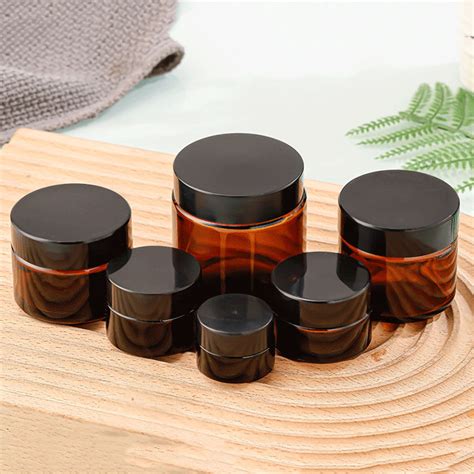 Empty Amber Glass Jars with Lids Glass Cosmetic Containers Bulk