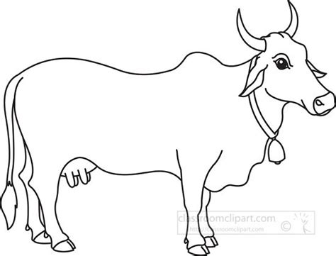 Animal Outline Clipart-cow wearing bell black white outline clipart