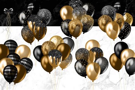 Black and Gold Balloons Clipart | Black and gold balloons, Balloon ...