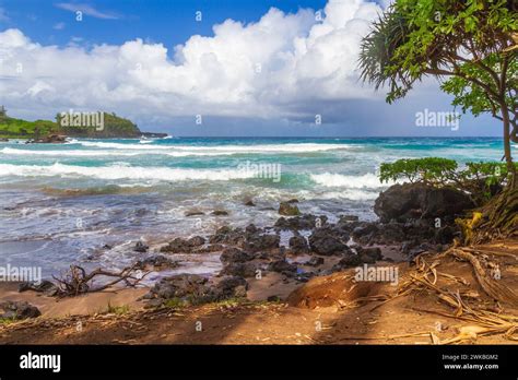 Kaihalulu Red Sand Beach near the village of Hana on the famous Road to ...