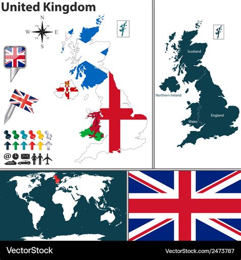 United kingdom map with regions and flags Vector Image