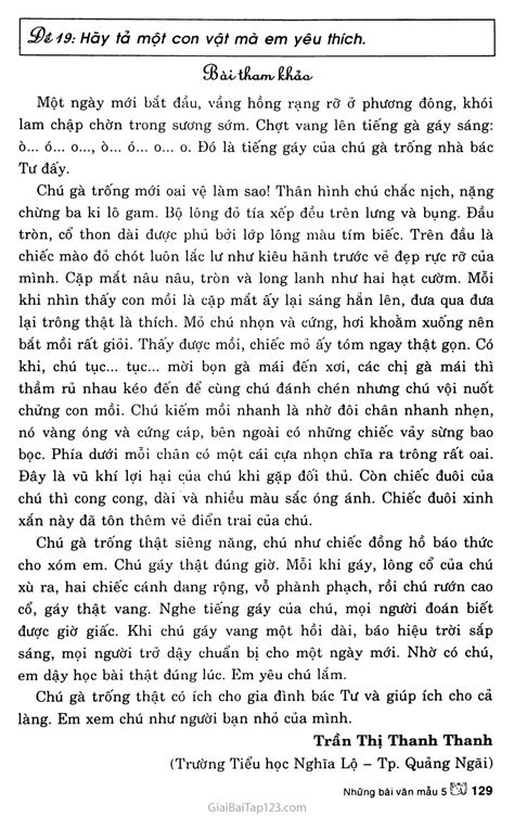 Đề 19: Hãy tả một con vật mà em yêu thích