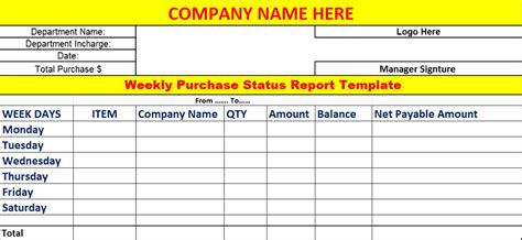 Excel Weekly Purchases Status Report Template – Free Report Templates ...