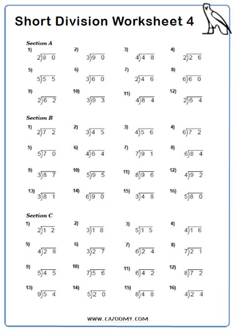 Short Division Practice Worksheet - Divisonworksheets.com