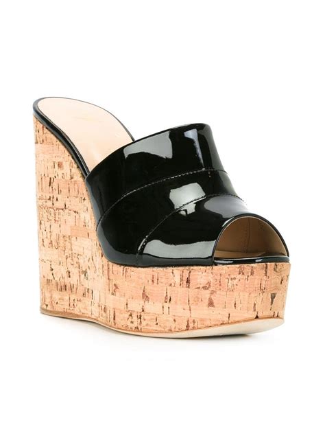 Giuseppe zanotti Cork Wedge Mules in Black | Lyst