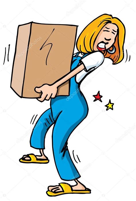 Cartoon of woman picking up a heavy box Stock Illustration by ©antonbrand #8033178