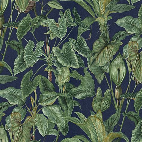 Erismann Paradiso Tropical Leaves Pattern Wallpaper Jungle Leaf Forest Textured 6303-08 - Blue ...