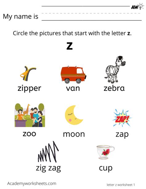 Learn the Letter Z z learning the alphabet - Academy Worksheets