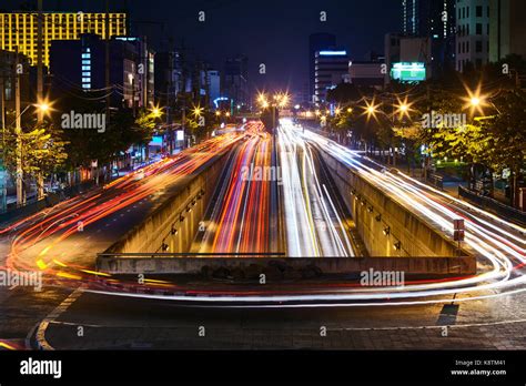 car light trails on long exposure at night Stock Photo - Alamy