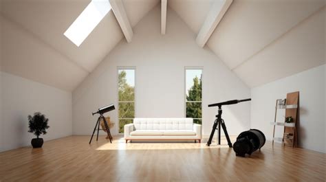 Premium AI Image | Lightfilled Interiors A Room With A Telescope