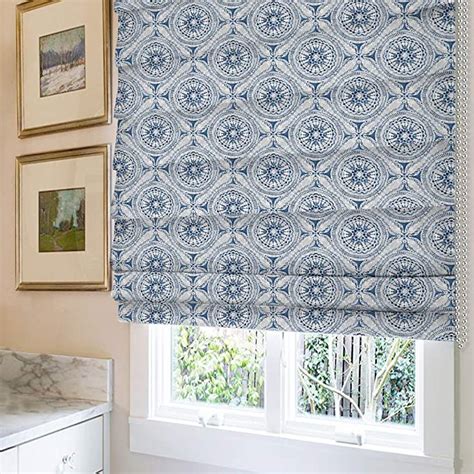 Roman Shades Window Shades, Blue Pattern Blackout Light Filtering ...