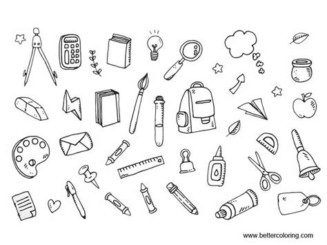 School Supplies Coloring Pages Icons - Free Printable Coloring Pages