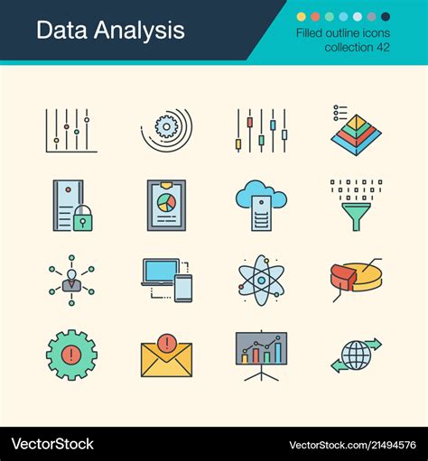 Data analysis icons filled outline design Vector Image