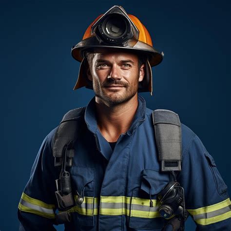 Premium Photo | Heroic Firefighter on Solid Blue Background