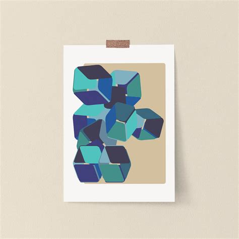 Blue Abstract Art Print, Geometric Wall Art, Modern Art Poster for Home ...