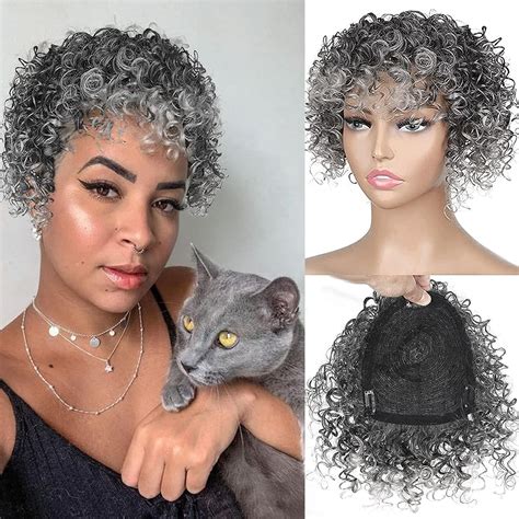 Silver Grey Afro Curly Synthetic Hair Toppers Hair Pieces for Women ...