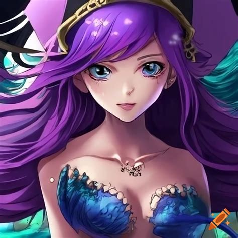 Purple-haired anime mermaid pirate on Craiyon