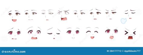 Anime Manga Girl Expressions Eyes Set. Japanese Cartoon Style Stock ...