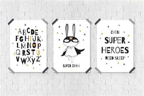 Giclee Alphabet Poster Superhero Print Set Baby Custom Name | Etsy