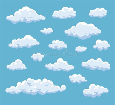 Cartoon Clouds Set. Vector Cloud Isolated on Blue Sky. Collection of ...