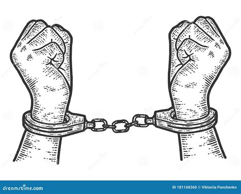 Offender, Male Hands in Handcuffs. Sketch Scratch Board Imitation Stock Vector - Illustration of ...