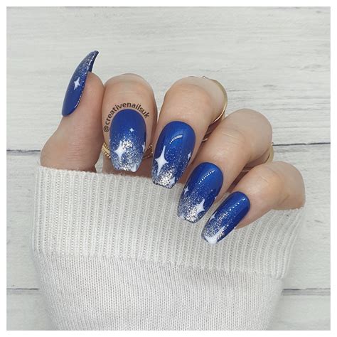 Dark Blue Sparkles False Nails | Creative Nails