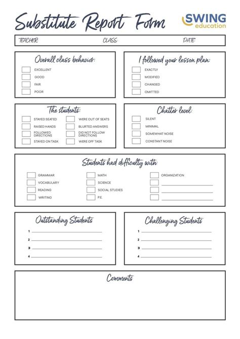 Substitute Lesson Plan Template Substitute Teacher Report in 2020 | Substitute lessons ...