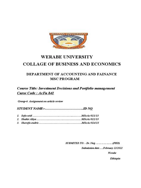 Werabe University Collage of Business and Economics | PDF | Audit ...