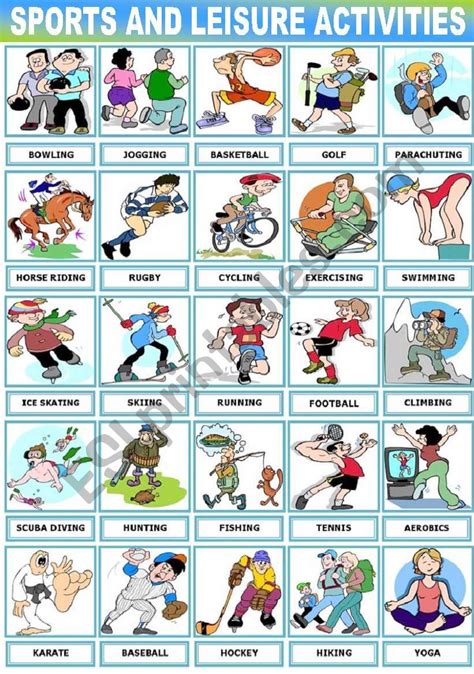 SPORTS AND LEISURE ACTIVITIES -PICTIONARY - ESL worksheet by Katiana ...