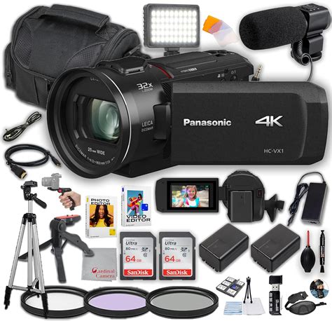 Amazon.com : Panasonic HC-VX1 4K HD Camcorder with LED Video Light + Microphone + 128GB Memory ...