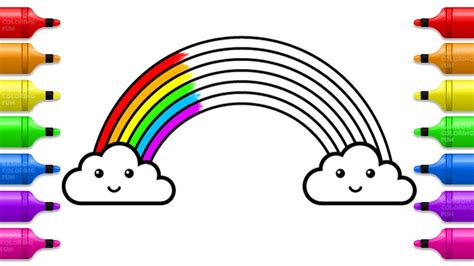 Cute Rainbow Coloring Pages | How to Draw Rainbow and Clouds for Kids ...