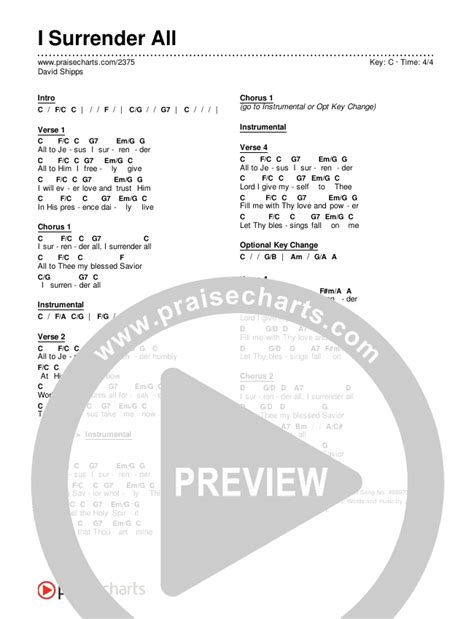 I Surrender All Chords PDF (Traditional Hymn / PraiseCharts) - PraiseCharts