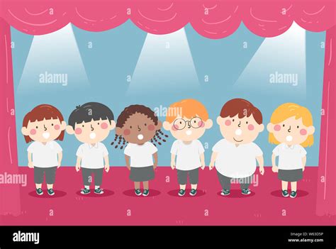 Illustration of Kids Students Reciting Something on Stage. Choral Recitation Stock Photo - Alamy