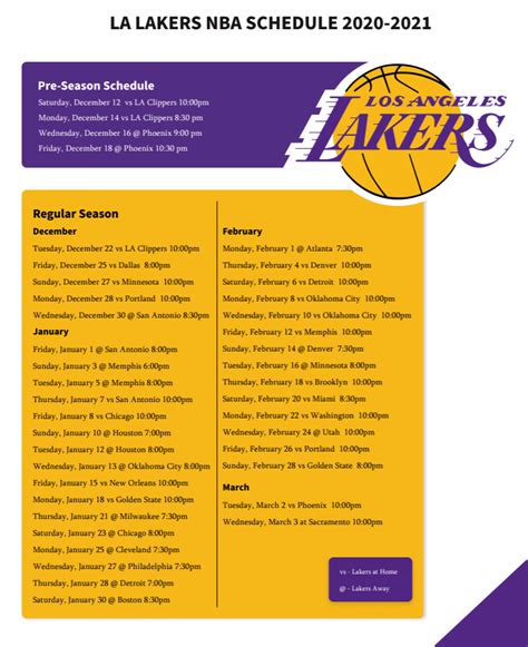 Free 2020-21 Los Angeles Lakers team schedule and TV schedule ...