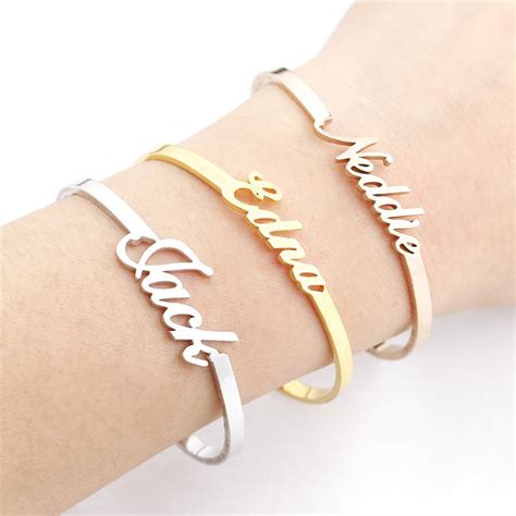 Personalized Name Custom Bracelets Bangles For Women Rose Gold Silver Color Stainless Steel ...