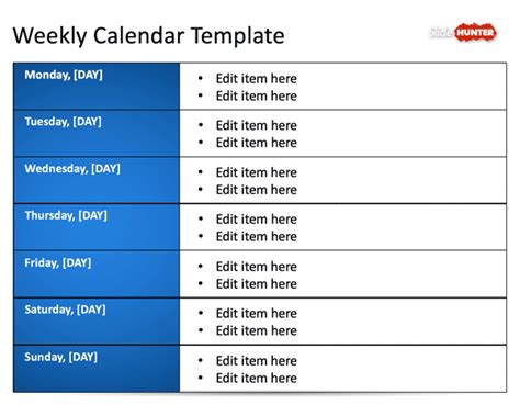 Free Weekly Blank Calendar Template for PowerPoint - Free PowerPoint Templates - SlideHunter.com