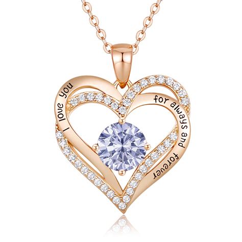 CDE Forever Love Heart Necklace 925 Sterling Silver Rose Gold Plated July Birthstone Pendant ...