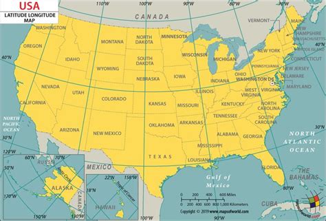 United States Map With Lines Of Latitude And Longitude - Cornie Christean